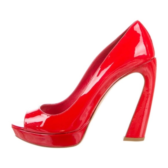 Miu Miu Patent Leather Peep-Toe Pumps - Picture 1 of 5
